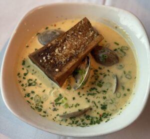 OX Restaurant - Fresh Clam Chowder with Smoked Bone Marrow