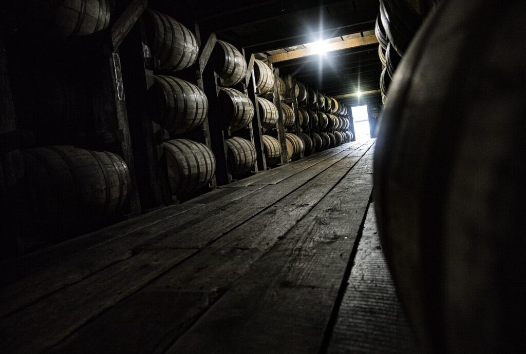Bourbon Barrels in a Rickhouse