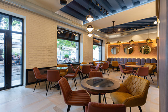 Inside a cafe bar