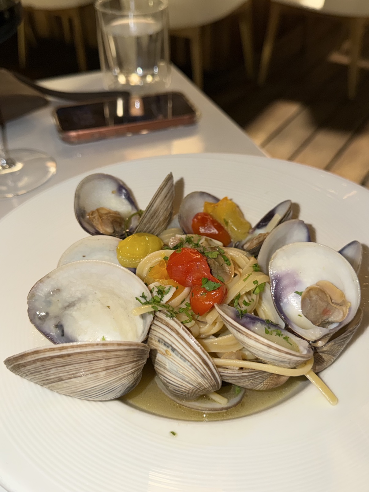 Melissa's linguine vongole with clams and blistered cherry tomatoes.