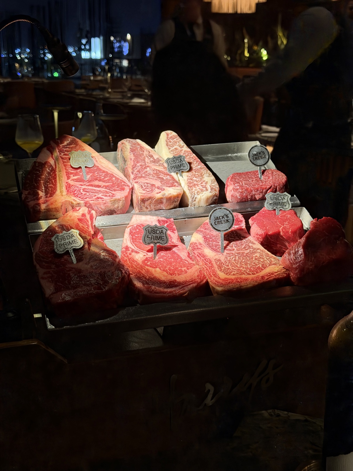 The tableside steak tray: USDA Prime and Jack's Creek cuts.